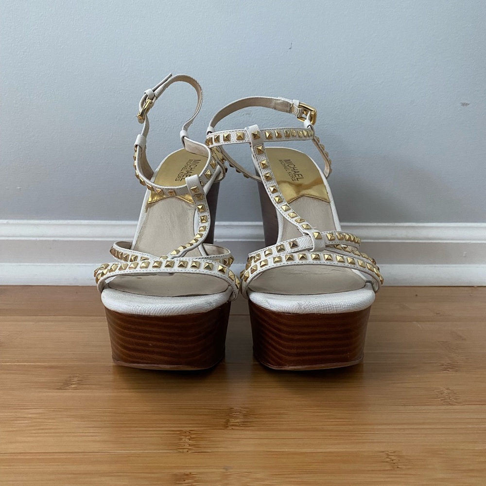 Michael Kors White studded leather platform wedges